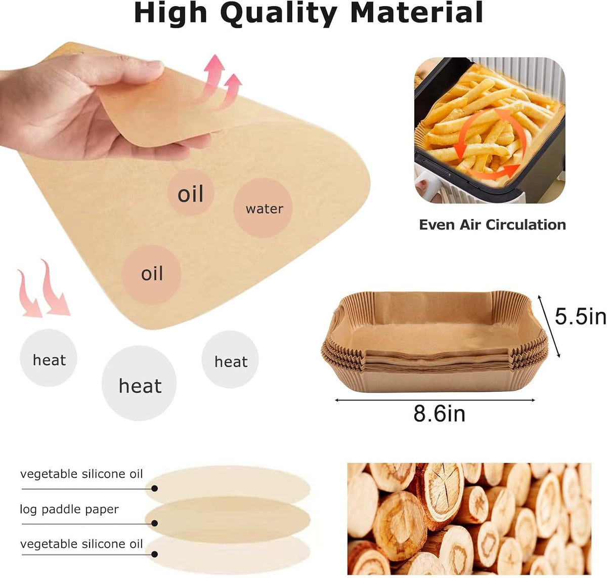 100Pcs Rectangular Baking Paper Liners for Air Fryers M346334