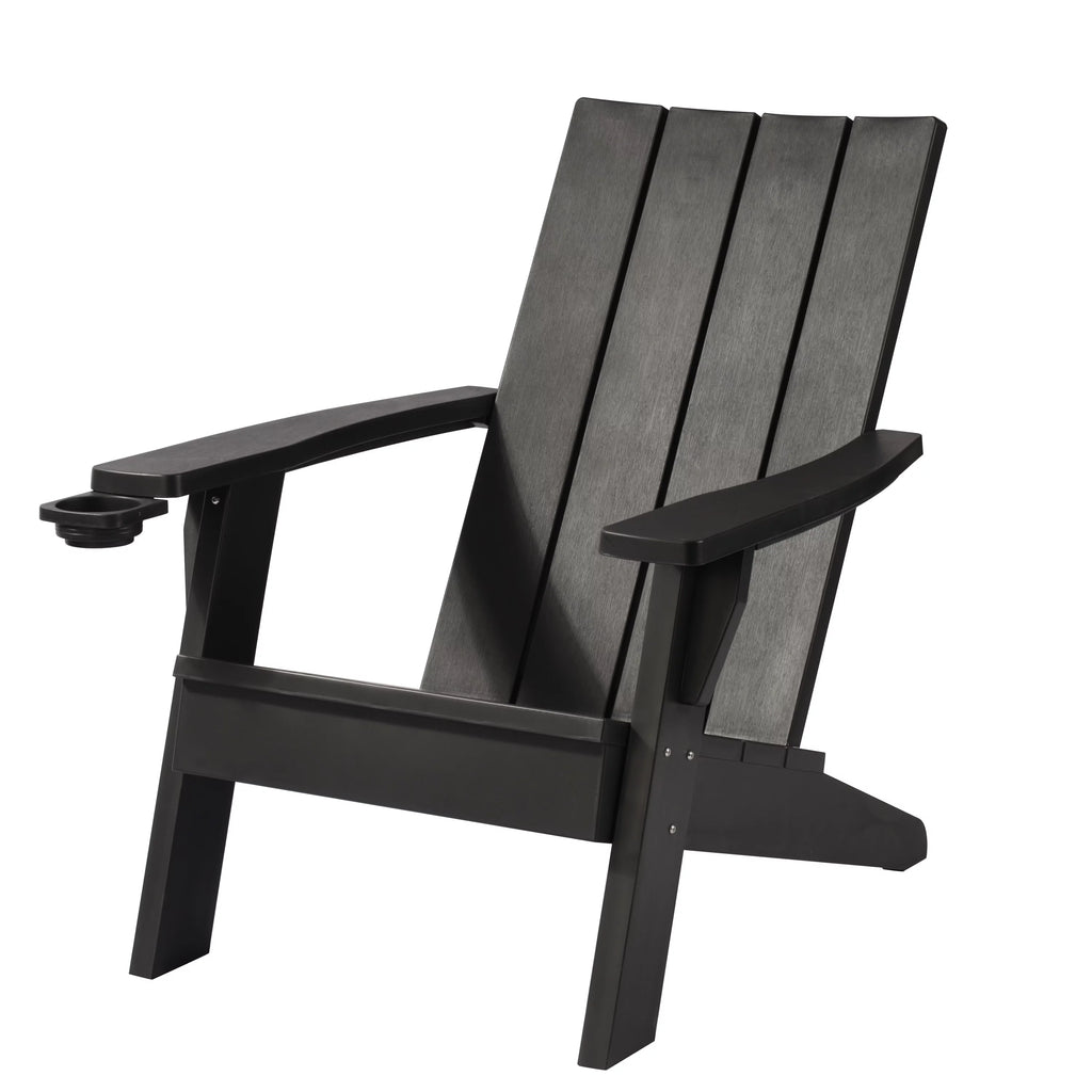 Black Plastic Adirondack Chair with Cup Holder P342149