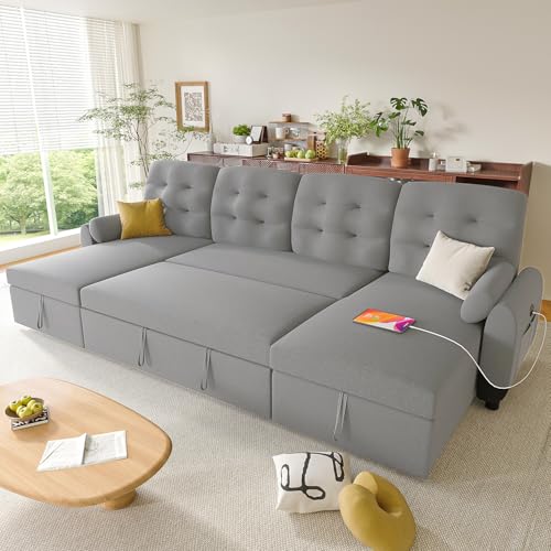 Convertible Sleeper Sofa Bed with Storage Chaise S142