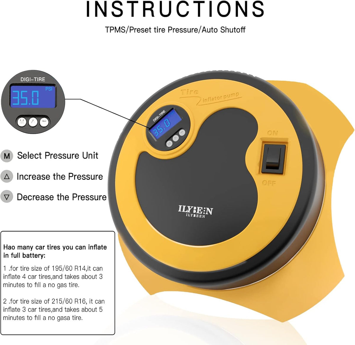 Tire Inflator Portable Air Compressor, DC 12V Auto Tire Pump, Digital Air Pump with LED Light, Long Power Cord Auto Shut Off, Pack of 2 T90042