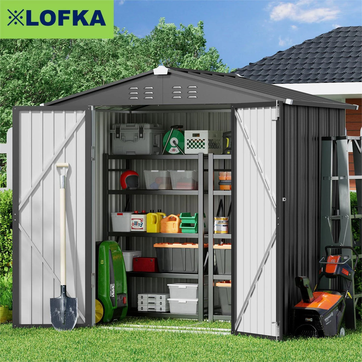 6' x 4' Dark Gray Metal Outdoor Storage Shed with Base Frame U8067