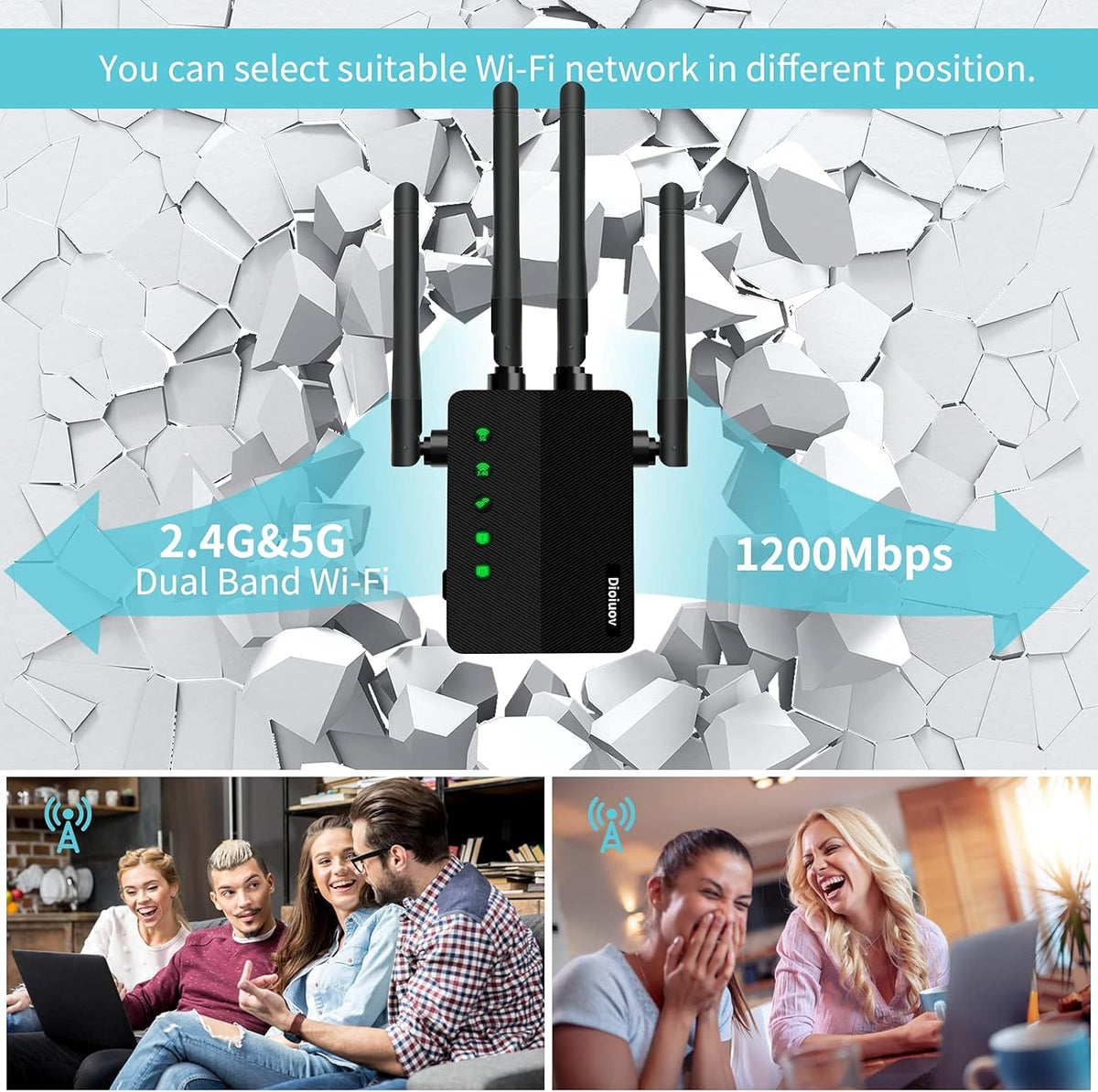 WiFi Extender 1200 Mbps Dual-Band Wireless Signal Booster Pack of 2 H4040