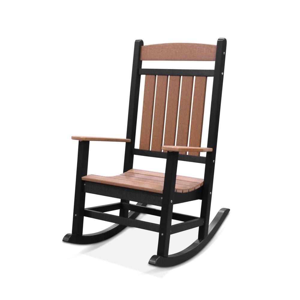 Antique Mahogany Rocking Chair with Black Plastic Frame and Slat Seat P680965