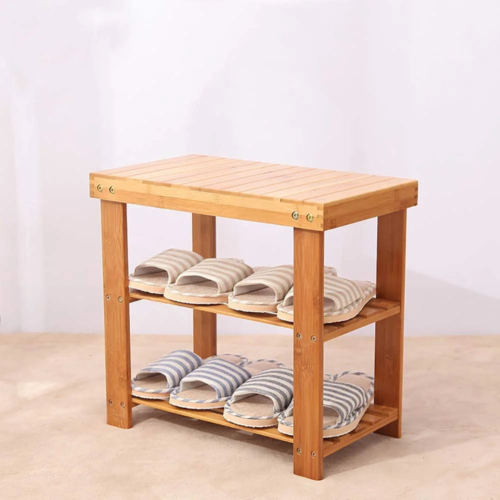 Brown 2-Tier Bamboo Shoe Bench W96072