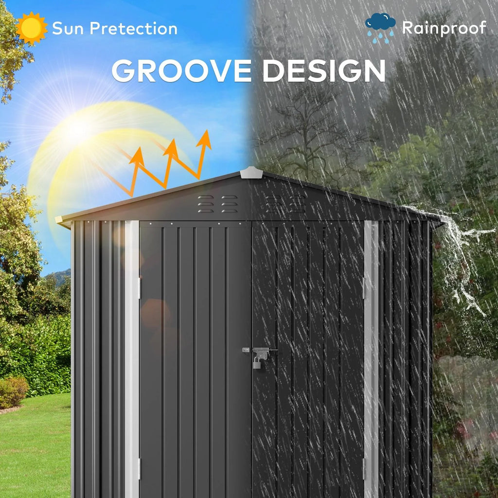 6' x 4' Dark Gray Metal Outdoor Storage Shed with Base Frame U8067