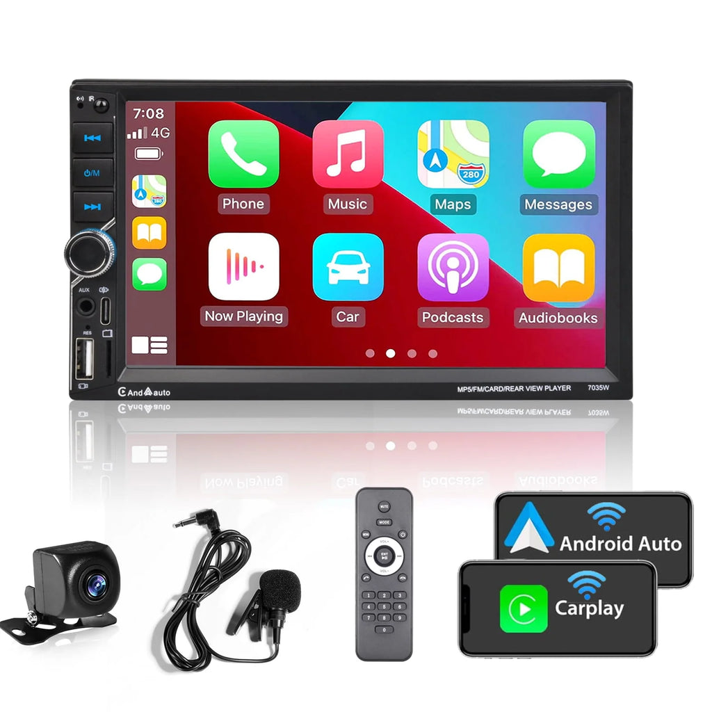 Double Din Car Stereo with 7 Touchscreen Bluetooth Rear Camera U88281