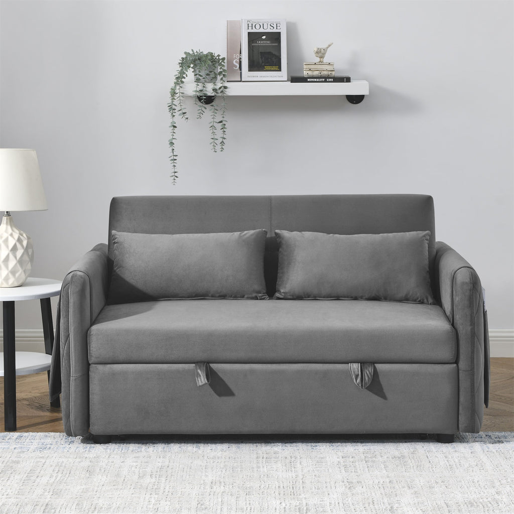 55" Velvet Pull Out Sofa Bed with 2 Pillows G90586