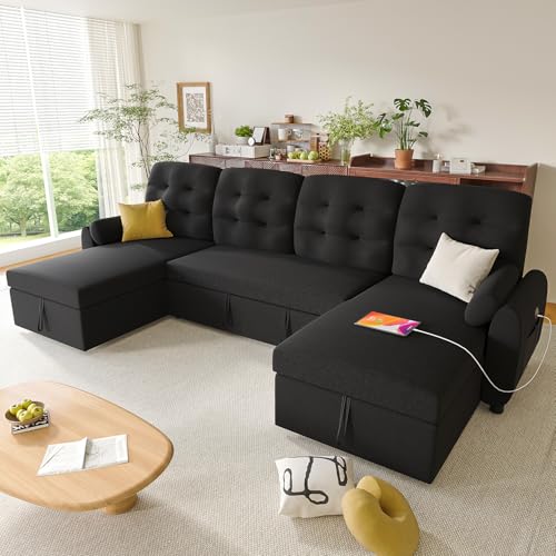 Convertible Sleeper Sofa Bed with Storage Chaise S142
