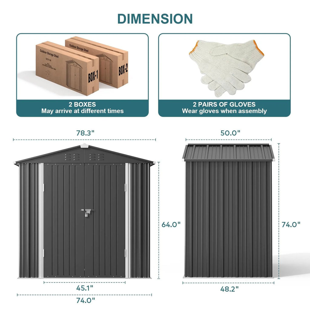6' x 4' Dark Gray Metal Outdoor Storage Shed with Base Frame U8067