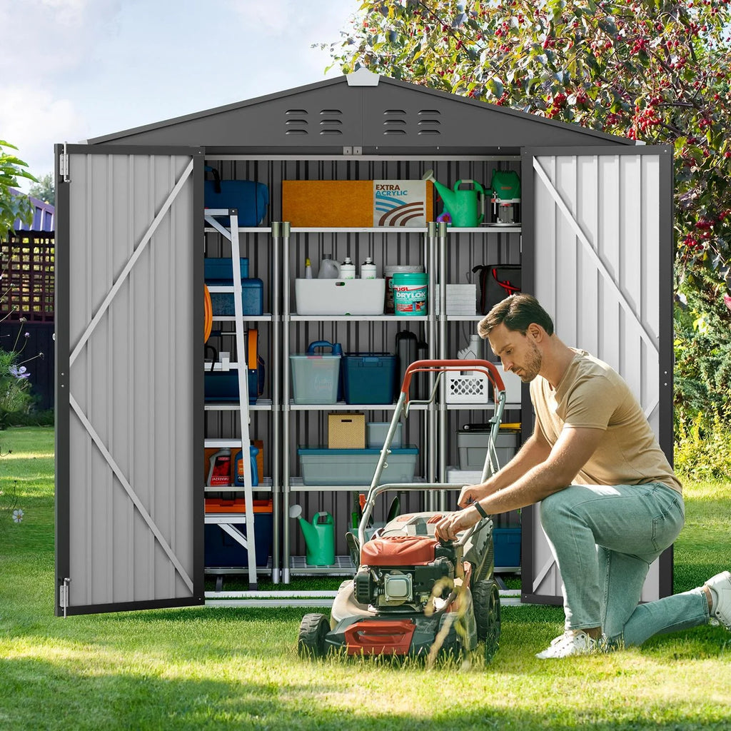 6' x 4' Dark Gray Metal Outdoor Storage Shed with Base Frame U8067