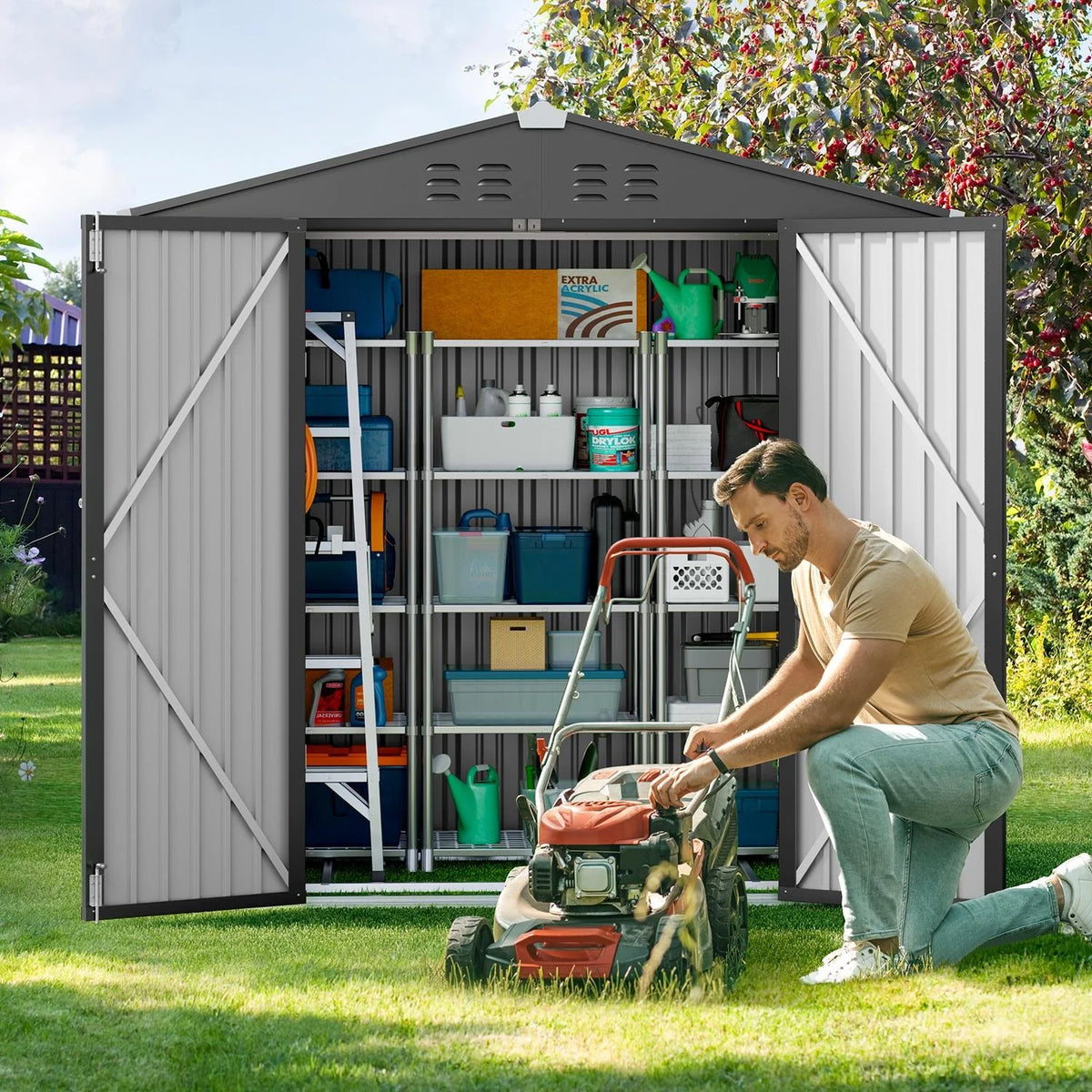 6' x 4' Dark Gray Metal Outdoor Storage Shed with Base Frame U8067