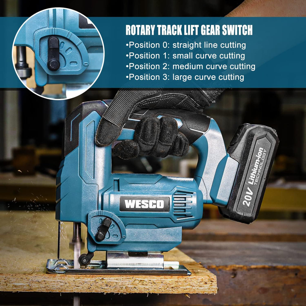 Cordless Jigsaw Tool with Battery, 2500SPM, ±45° Bevel, Adjustable Aluminum Base, LED Light, Pack of 2 G798804
