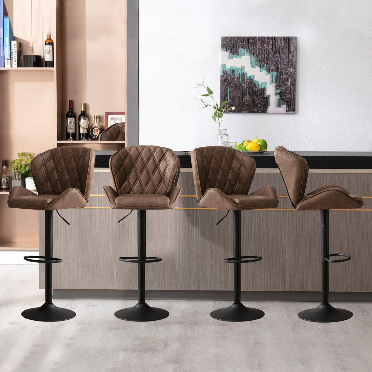 Brown Velvet Bar Stools Set of 2 with Armrest R93966