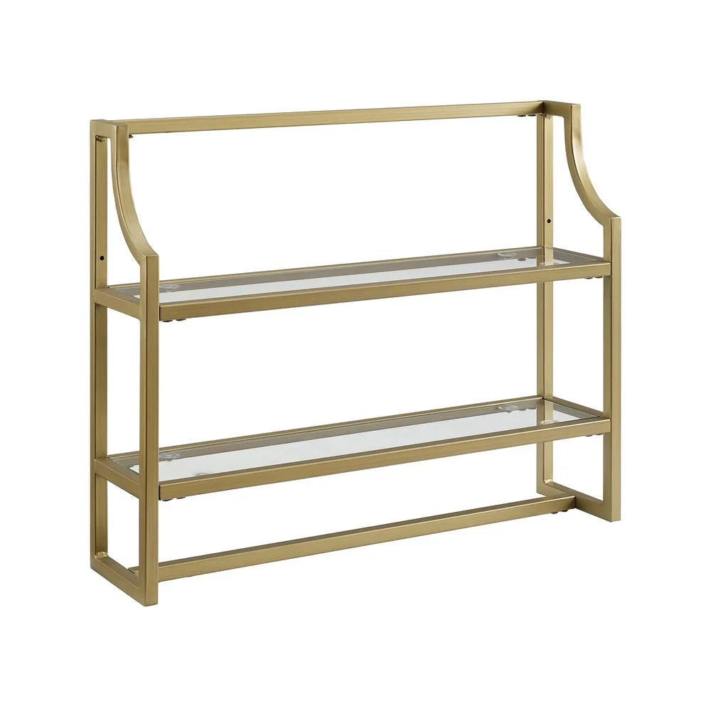 Soft Gold 2 Shelf Glass Metal Wall Shelf O56163