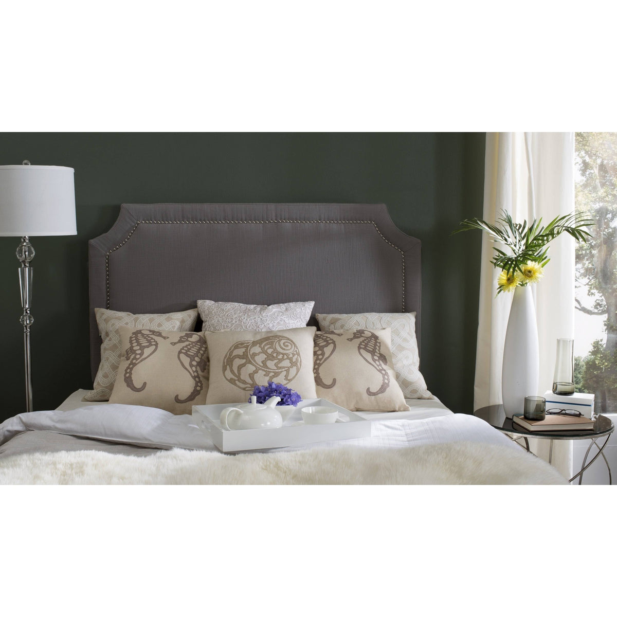 Grey Nailhead Full Headboard R777