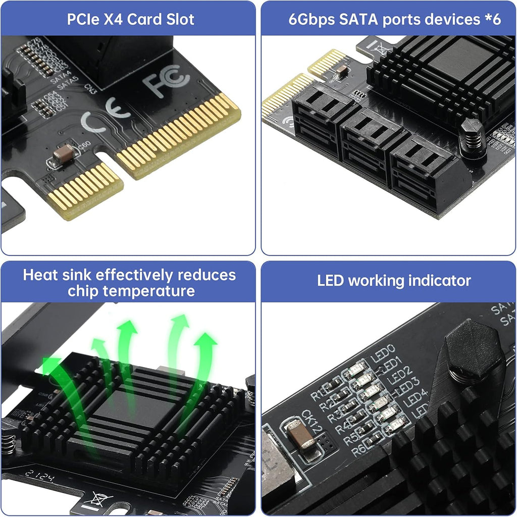 4X PCIE SATA Card 6 Ports with 6 SATA Cables F41668