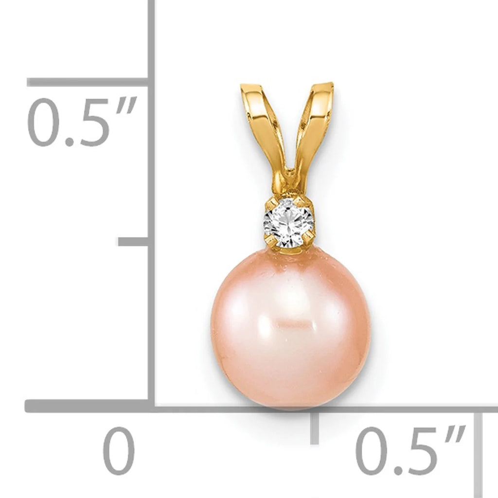 14K Yellow Gold Pink Freshwater Cultured Pearl Diamond Pendant Charm Necklace 18'' U3043