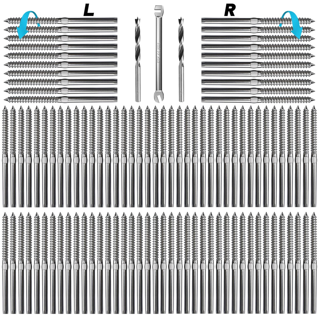 100 Packs T316 Stainless Steel Swage Lag Screws for Cable Railing Hardware T315955
