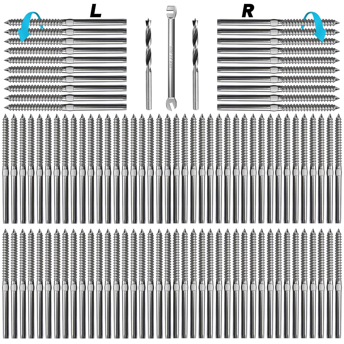 100 Packs T316 Stainless Steel Swage Lag Screws for Cable Railing Hardware T315955