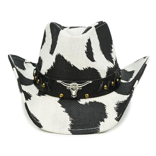 Cow Print Straw Cowboy Hat P684045