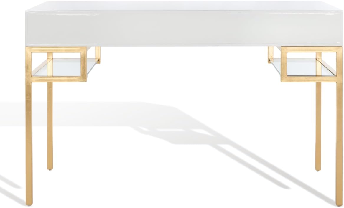 White Lacquer and Gold Leaf 3-drawer Writing Desk J50177