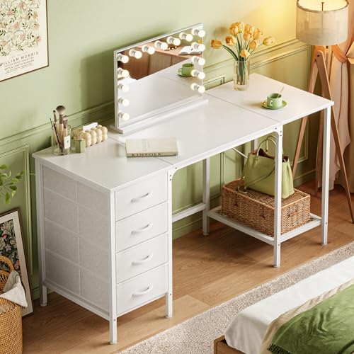 Rustic Brown 55 Inch Computer Desk with 4 Drawers and Mesh Shelf Y130