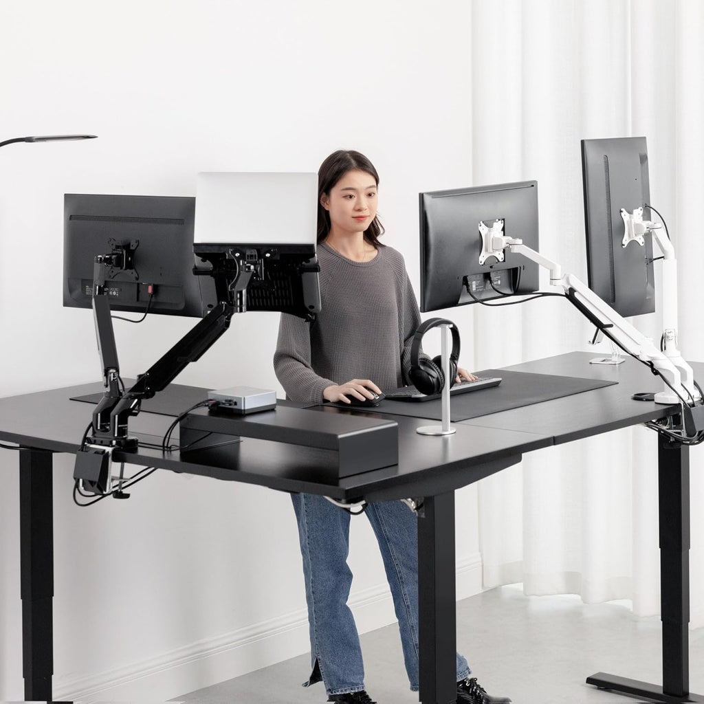78" x 60" Electric Height Adjustable L Shaped Standing Desk with Black Frame, Light Walnut A2778