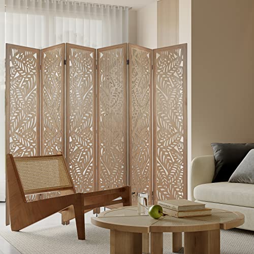 Light Brown 6 Panel Folding Wood Room Divider E322445