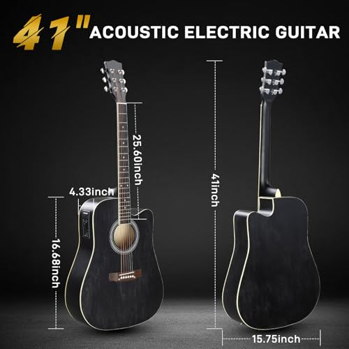 Black Full-Size Acoustic Electric Guitar with Amp J73797