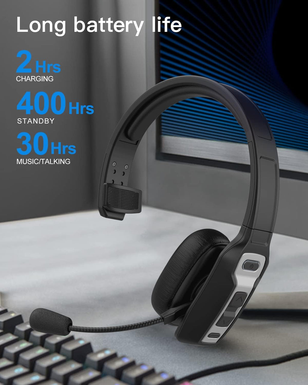 Bluetooth Headset with USB Dongle, Single-Ear Wireless Headset with Noise Cancelling Microphone X592