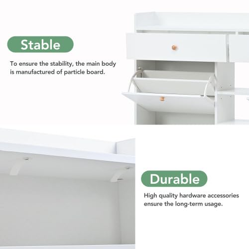 Black 4 Flip 2-Tier Storage Organizer with Drawers Shoe Rack M4072