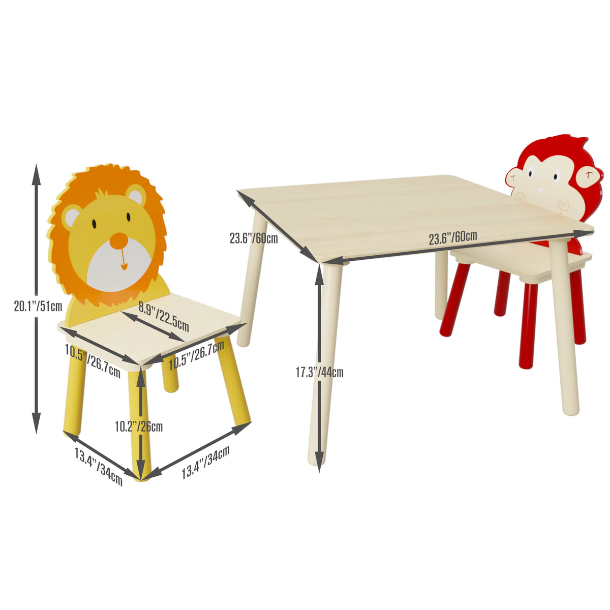 Cartoon Table & Chair Set with 2 Backrest Chairs G3118