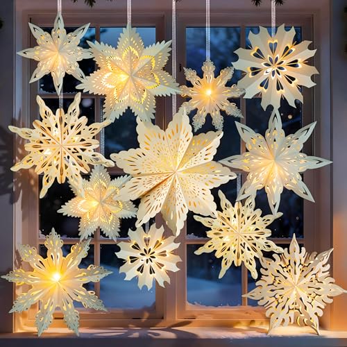 18Pcs 3D Paper Snowflake Lanterns with LED Lights G727442