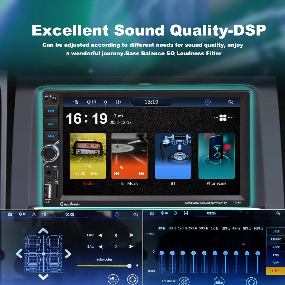 Double Din Car Stereo with 7 Touchscreen Bluetooth Rear Camera U88281