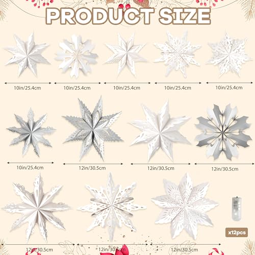 18Pcs 3D Paper Snowflake Lanterns with LED Lights G727442