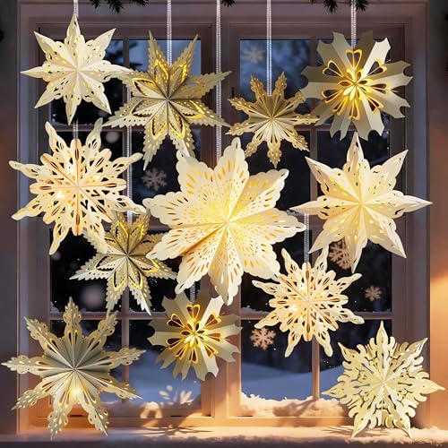 18Pcs 3D Paper Snowflake Lanterns with LED Lights G727442