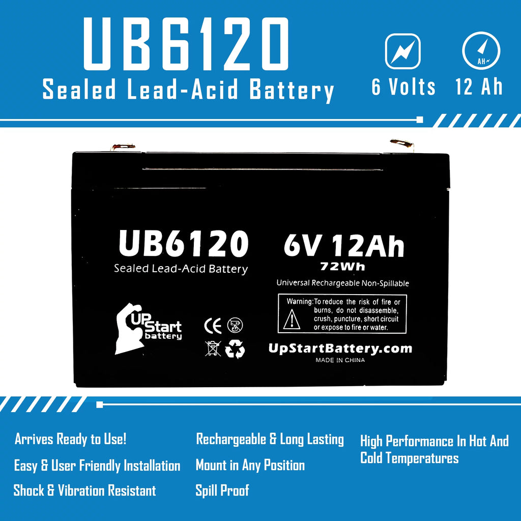 2x Pack 6V 12Ah Sealed Lead Acid Battery with F1 to F2 Terminal Adapters R233
