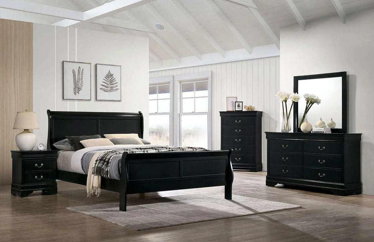 1pc Eastern King Size Black Solid Wood Bedframe F70502