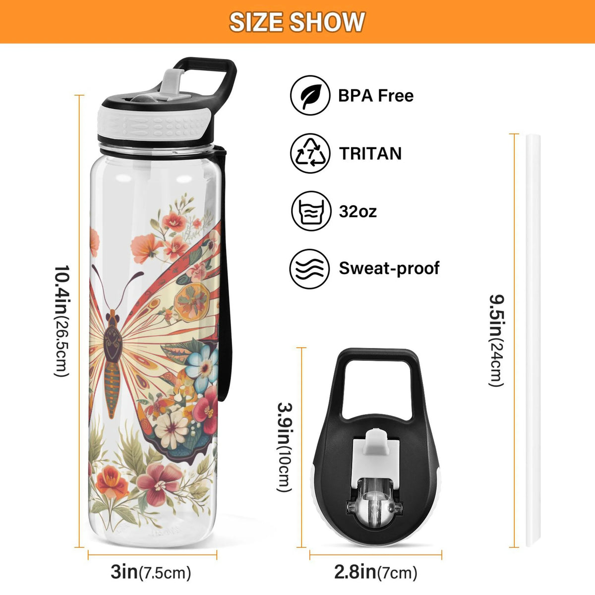 Clear 32oz Tritan Water Bottle with Straw A488