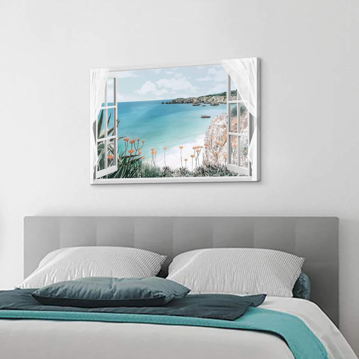 Blue Ocean Beach Window Canvas Art 36'' x 24'' I820652