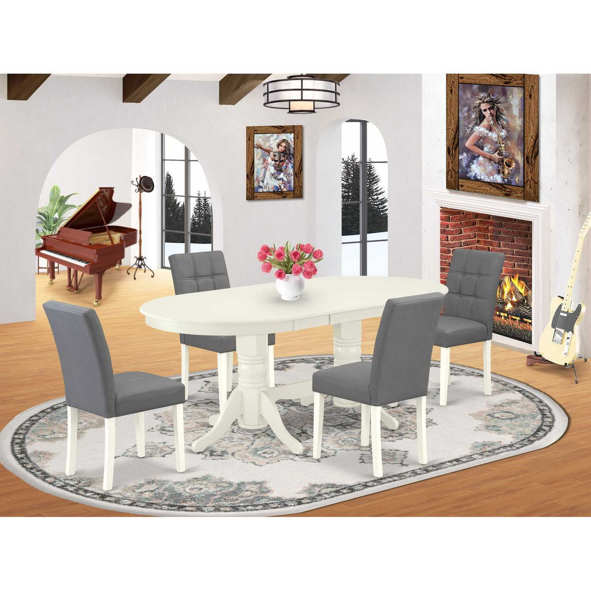 5 Piece Kitchen Table Set with Oval Dining Table and 4 Chairs W467