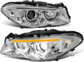 Sequential Turn Signal LED Halo Projector Headlights Assembly for BMW F10 11-13, Chrome Housing, Clear Lens H415