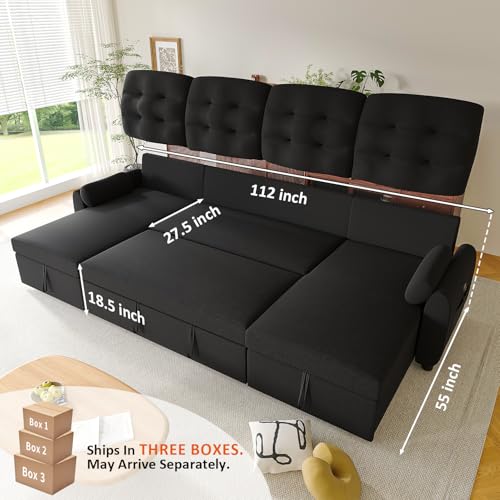 Convertible Sleeper Sofa Bed with Storage Chaise S142