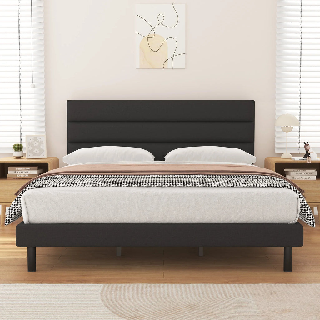 Twin Size Light Gray Upholstered Platform Bed Frame O974718