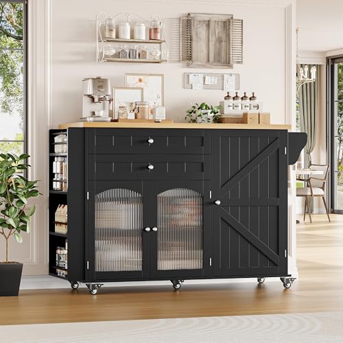 Rolling Kitchen Island with Storage and Drop Leaf Countertop X503324