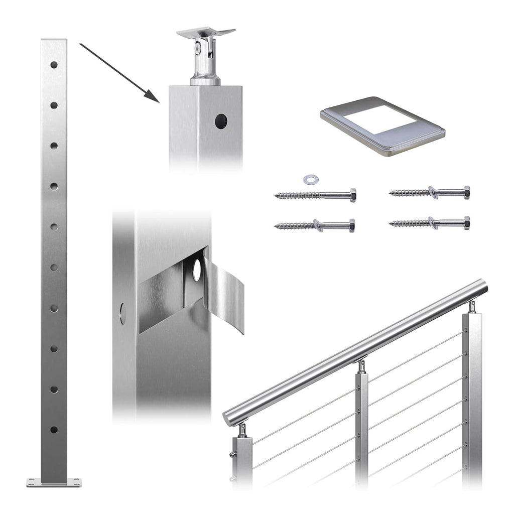 Square 36x2x2 Stainless Steel Brushed Cable Railing Post V699