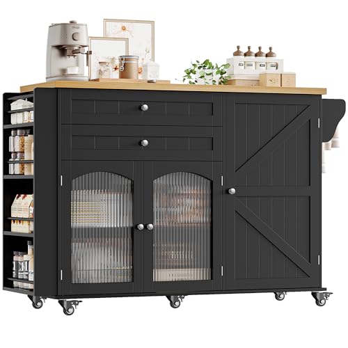 Rolling Kitchen Island with Storage and Drop Leaf Countertop X503324