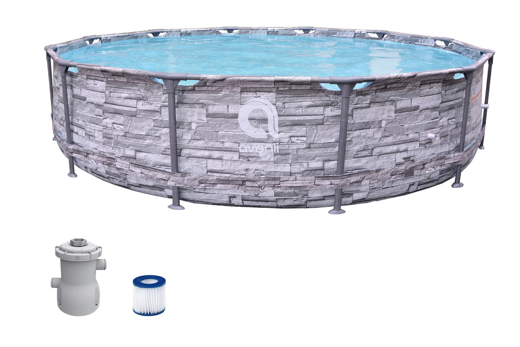 12 ft. Grey Stone Round Above Ground Pool F22138
