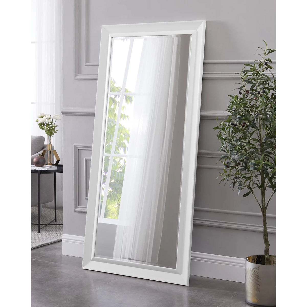 White Faux Wood Framed Full Length Mirror B3713