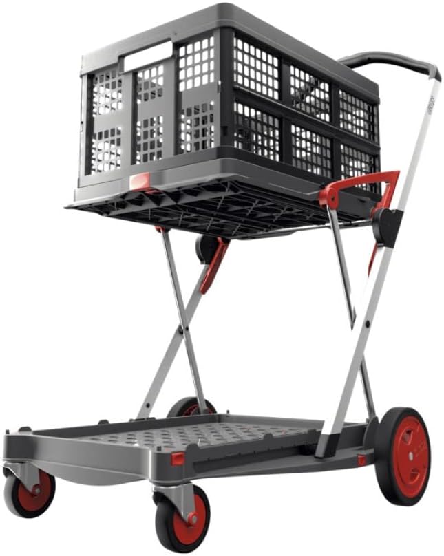 Collapsible Folding Trolley Cart with Storage Crate Red Z9798